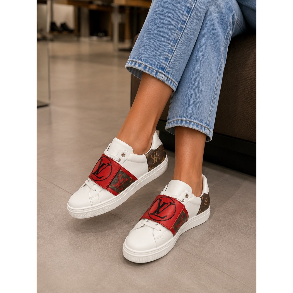 Louis Vuitton Frontrow White Leather Kabuki Mask Monogram Sneakers size 7